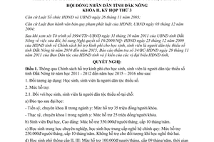 Nghị quyết 38/2011/NQ-HĐND hỗ trợ kinh phí học sinh dân tộc thiểu số Đắk Nông