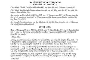 Nghị quyết số 13/2011/NQ-HĐND đề án nâng cao chất lượng nguồn nhân lực Bến Tre