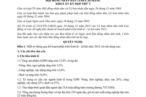 Nghị quyết 70/2011/NQ-HĐND kế hoạch phát triển kinh tế xã hội năm 2012 Cao Bằng