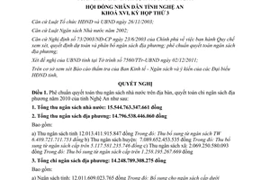 Nghị quyết số 24/2011/NQ-HĐND quyết toán thu ngân sách nhà nước 2010 Nghệ An