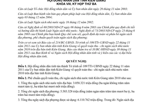 Nghị quyết 29/2011/NQ-HĐND quyết toán thu chi ngân sách 2010 Kiên Giang