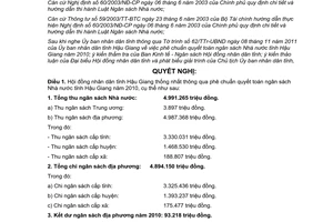 Nghị quyết 16/2011/NQ-HĐND phê chuẩn quyết toán ngân sách tỉnh Hậu Giang 2010