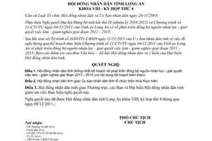 Nghị quyết 45/2011/NQ-HĐND phát triển nguồn nhân lực giải quyết việc làm giảm nghèo Long An