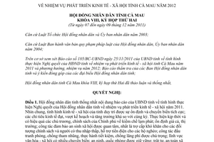 Nghị quyết 02/2011/NQ-HĐND nhiệm vụ phát triển kinh tế xã hội Cà Mau 2012