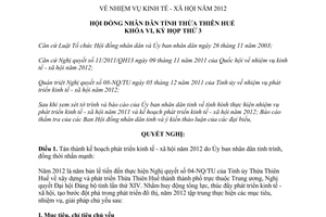Nghị quyết 15/2011/NQ-HĐND nhiệm vụ kinh tế xã hội năm 2012
