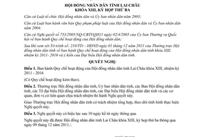 Nghị quyết 39/2011/NQ-HĐND Quy chế hoạt động của Hội đồng nhân dân tỉnh Lai Châu