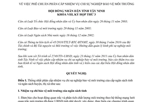 Nghị quyết 45/2011/NQ-HĐND phân cấp nhiệm vụ chi sự nghiệp bảo vệ môi trường Tây Ninh