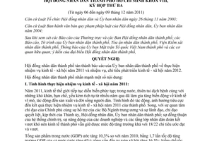 Nghị quyết 33/2011/NQ-HĐND nhiệm vụ kinh tế - xã hội năm 2012