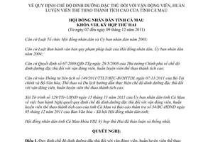 Nghị quyết 12/2011/NQ-HĐND chế độ dinh dưỡng đặc thù