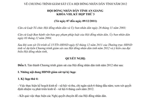 Nghị quyết 16/2011/NQ-HĐND Chương trình giám sát của Hội đồng nhân dân An Giang năm 2012
