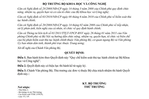 Quyết định 3789/QĐ-BKHCN Quy chế kiểm soát thủ tục hành chính