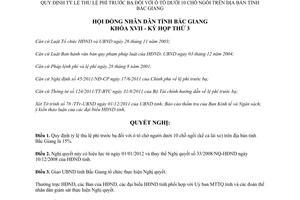 Nghị quyết số 31/2011/NQ-HĐND tỷ lệ thu phí trước bạ ô tô dưới 10 chỗ ngồi Bắc Giang