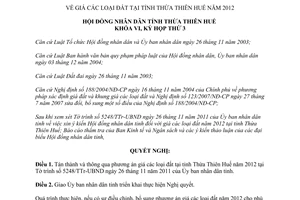 Nghị quyết 08/2011/NQ-HĐND giá đất tại tỉnh Thừa Thiên Huế năm 2012