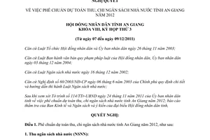 Nghị quyết số 08/2011/NQ-HĐND phê chuẩn dự toán thu chi ngân sách nhà nước 2012 An Giang