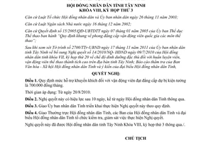 Nghị quyết 46/2011/NQ-HĐND hỗ trợ khuyến khích vận động viên đạt dự bị kiện tướng Tây Ninh