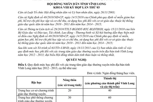 Nghị quyết 26/2011/NQ-HĐND học phí trung tâm giáo dục thường xuyên Vĩnh Long