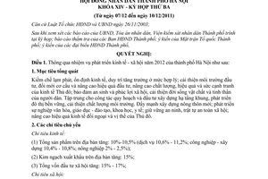 Nghị quyết 07/2011/NQ-HĐND nhiệm vụ phát triển kinh tế xã hội năm 2012 Hà Nội