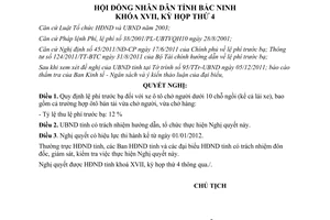 Nghị quyết 38/2011/NQ-HĐN17 lệ phí trước bạ xe ô tô chở người dưới 10 chỗ ngồi Bắc Ninh