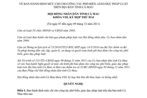 Nghị quyết 10/2011/NQ-HĐND chi phổ biến giáo dục pháp luật Cà Mau