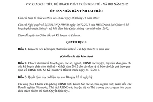 Quyết định 37/2011/QĐ-UBND giao chỉ tiêu kế hoạch phát triển kinh tế xã hội Lai Châu 2012 2011