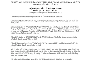 Nghị quyết 15/2011/NQ-HĐND lệ phí cấp Giấy phép kinh doanh vận tải bằng xe ô tô