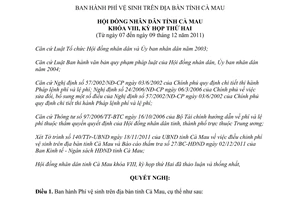 Nghị quyết 13/2011/NQ-HĐND phí vệ sinh trên địa bàn tỉnh Cà Mau