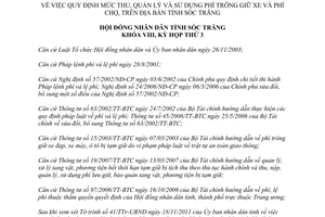 Nghị quyết 26/2011/NQ-HĐND thu quản lý sử dụng phí trông giữ xe phí chợ Sóc Trăng