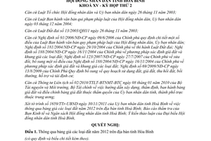 Nghị quyết số 29/NQ-HĐND Thông qua bảng giá các lọai đất địa bàn tỉnh Hòa Bình 2012 2011
