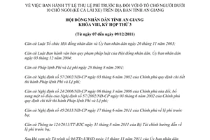 Nghị quyết 09/2011/NQ-HĐND tỷ lệ thu lệ phí trước bạ ô tô chở người dưới 10 chỗ ngồi An Giang