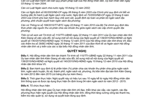 Nghị quyết 31/2011/NQ-HĐND tỷ lệ phần trăm phân chia khoản thu ngân sách Kiên Giang