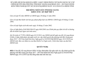 Nghị quyết 29/2011/NQ-HĐND sửa đổi khoản 6 Điều 14 Quy định phân cấp ngân sách