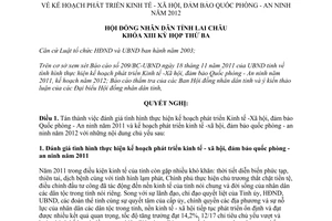 Nghị quyết 25/NQ-HĐND 2011 kế hoạch phát triển kinh tế xã hội quốc phòng an ninh 2012 Lai Châu