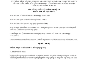 Nghị quyết 31/2011/NQ-HĐND hỗ trợ mua Compost Maker sản xuất phân bón hữu cơ vi sinh Nghệ An