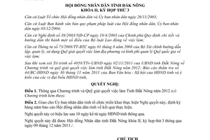 Nghị quyết 32/2011/NQ-HĐND quỹ giải quyết việc làm năm 2012 tỉnh Đắk Nông