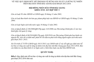 Nghị quyết 38/2011/NQ-HĐND mức hỗ trợ bảo vệ rừng sản xuất tự nhiên Bắc Giang 2012 2016