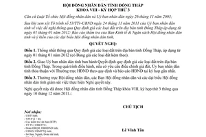 Nghị quyết 56/2011/NQ-HĐND Quy định giá đất trên địa bàn tỉnh Đồng Tháp