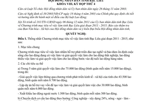 Nghị quyết 18/2011/NQ-HĐND chương trình mục tiêu việc làm Bạc Liêu