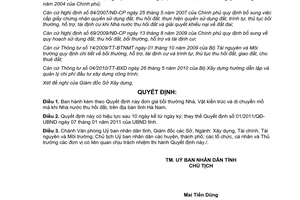 Quyết định 33/2011/QĐ-UBND đơn giá bồi thường nhà, vật kiến trúc