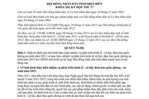 Nghị quyết 262/2011/NQ-HĐND nhiệm vụ phát triển kinh tế xã hội quốc phòng an ninh Điện Biên 2012