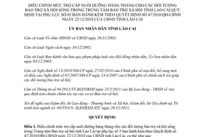 Quyết định 51/2011/QĐ-UBND điều chỉnh mức trợ cấp nuôi dưỡng hàng tháng