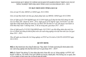 Quyết định 60/2011/QĐ-UBND khuyến khích phát triển sản xuất nông nghiệp Lào Cai