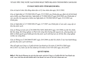 Quyết định 3600/QĐ-UBND 2011 giá tiêu thụ nước sạch sinh hoạt Cam Ranh Khánh Hòa