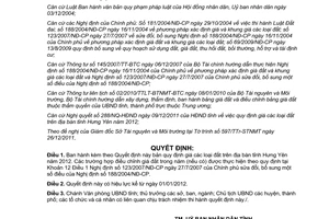 Quyết định 27/2011/QĐ-UBND giá đất trên địa bàn tỉnh Hưng Yên năm 2012