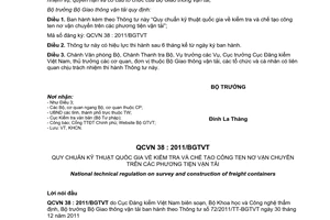 Thông tư 72/2011/TT-BGTVT Quy chuẩn kỹ thuật Quốc gia kiểm tra và chế tạo