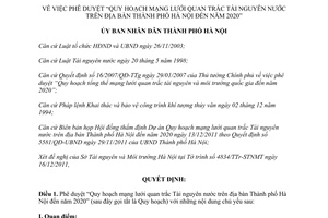 Quyết định số 6187/QĐ-UBND phê duyệt quy họach quan trắc tài nguyên nước Hà Nội 2020 2011