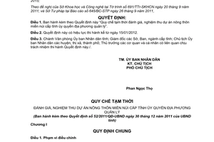 Quyết định 52/2011/QĐ-UBND Quy chế tạm thời đánh giá, nghiệm thu dự án