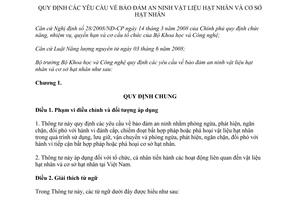 Thông tư 38/2011/TT-BKHCN yêu cầu về bảo đảm an ninh vật liệu hạt nhân