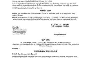 Quyết định 3128/QĐ-TCHQ  Quy chế in, phát hành, quản lý, sử dụng ấn chỉ