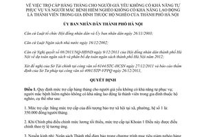 Quyết định 53/2011/QĐ-UBND trợ cấp người già yếu không người mắc bệnh hiểm nghèo Hà Nội