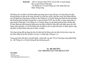 Công văn 125/BTTTT-ƯDCNTT áp dụng bộ tiêu chí đánh giá hệ thống một cửa